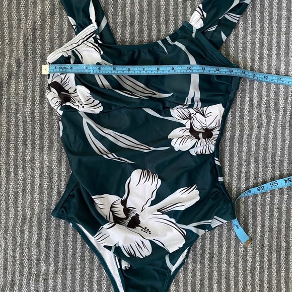 Lovely Floral Ruched Green One Piece Swim Suit - Picture 14 of 15
